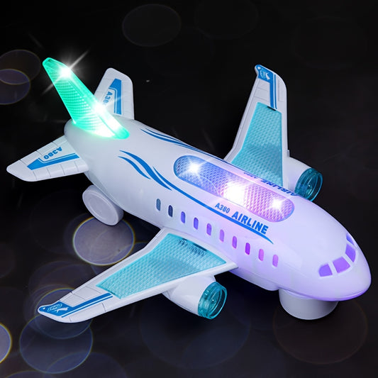 Interactive LED Airplane Toy with Lights & Sounds - Battery-Powered, Durable ABS Material, White - Perfect Gift for Youngsters 3+, Features Realistic Design with Blue & Green LEDs, Ideal for Preschoolers & Young Youngsters