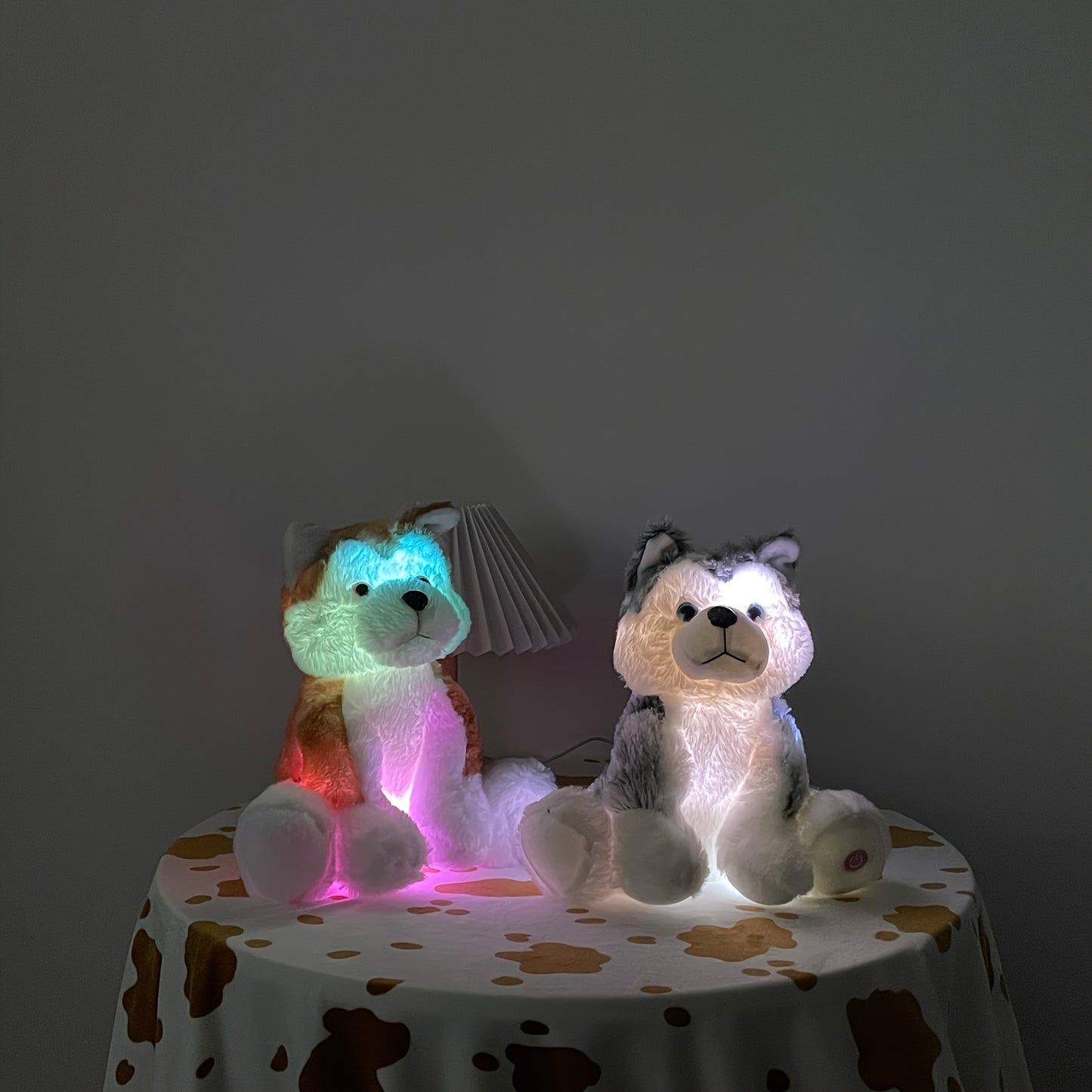 Light Up Husky Stuffed Animal Dog, Soft Plush Doll, Night Light Puppy Toy Pillow, Holiday Birthday Gift