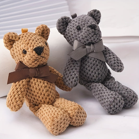 1pc Handmade Crochet Bear Plush Toy, 5.9inch Stuffed Animal Keychain Pendant, Cute Dress-Up Doll Gift for Birthday, Wedding Party Decor - Available in White, Red, Black, Grey, Purple