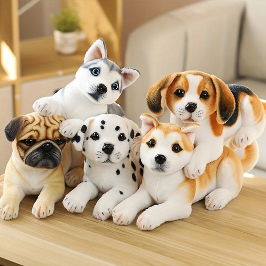 38cm\u002F14.9 In Lovely Simulation Dog Plush Toy Lying Spotted Akita Dog Doll Children's Companion Doll Gift Christmas, Halloween Gift