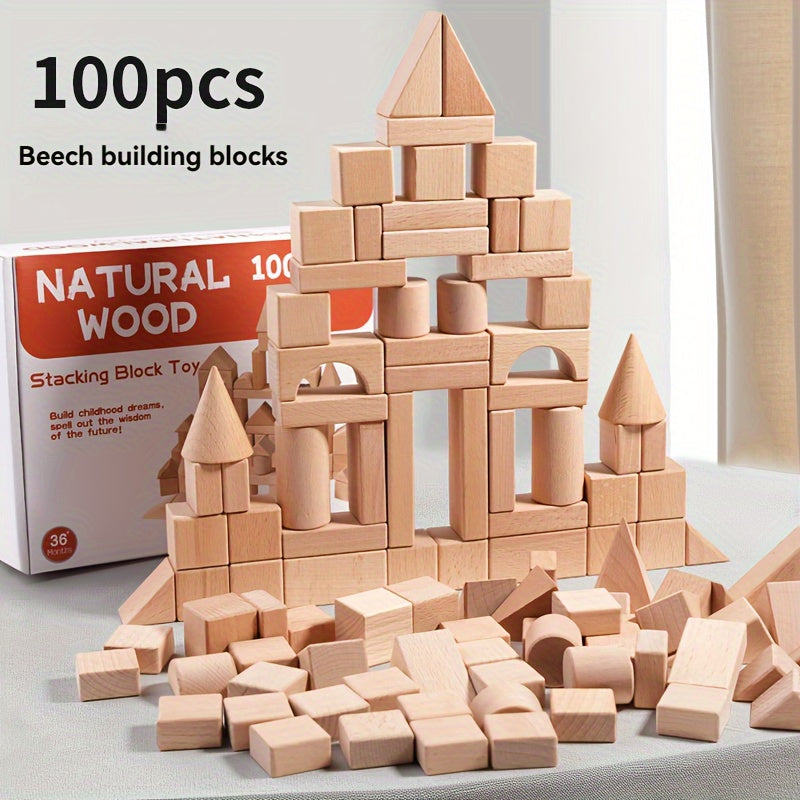 Log Large Particle Assembled Wooden Castle Building Blocks Environmental Educational Puzzle Toy