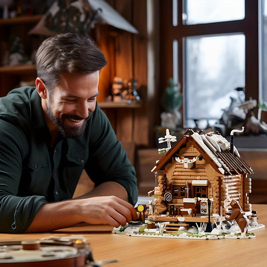2036pcs Hunting Cabin Building Blocks Playset Creative Ornament Gift, Flexible Movement, Perfect Details, Suitable for Collection, Holiday Gifts, Valentine's Day Gifts