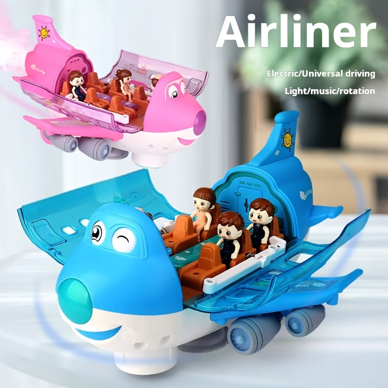 Automatic Walking Airplane Toy 360° Rotation, Lights and Music - Automatic Opening, Obstacle Avoidance, Pink\u002FBlue, All-round Movement, Automatic Switching, Accessories Random Color, Battery Not Included