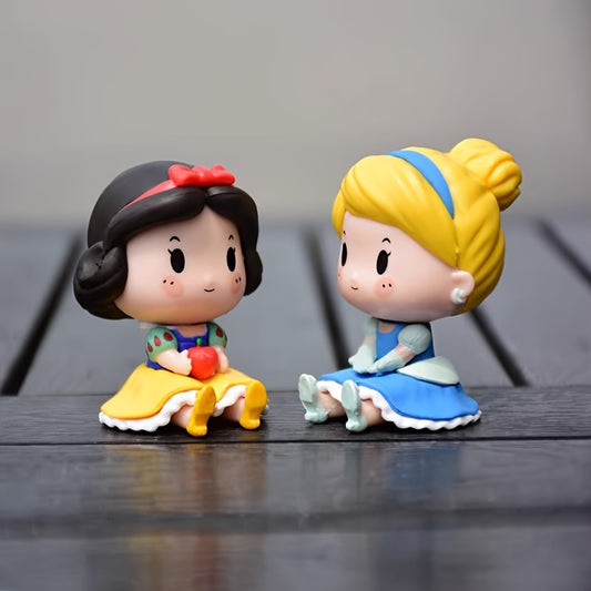 6pcs set of cute PVC pocket sitting princess dolls, Snow White Ariel Cinderella Belle Rapunzel cute doll ornaments