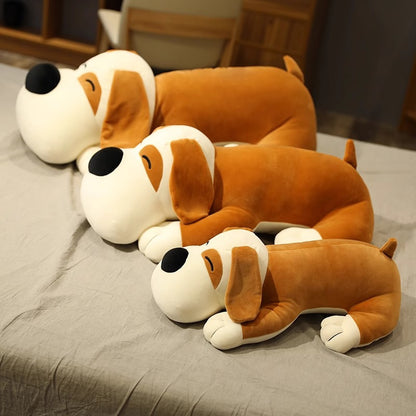 Plush Pillow of a Lying Dog, a Large Stuffed Toy for Cuddling And Sleeping on The Bed.