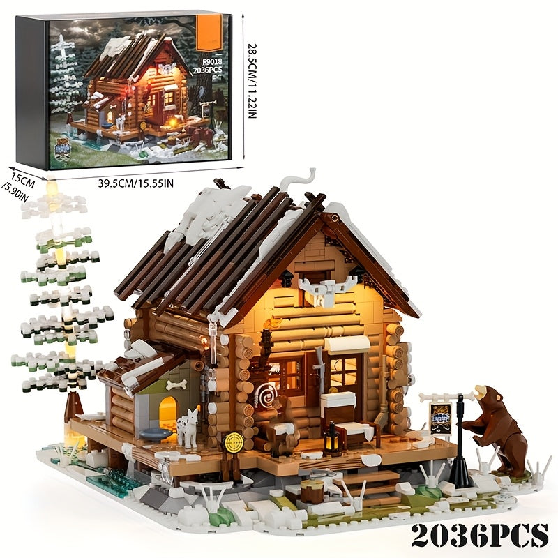 2036pcs Hunting Cabin Building Blocks Playset Creative Ornament Gift, Flexible Movement, Perfect Details, Suitable for Collection, Holiday Gifts, Valentine's Day Gifts