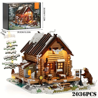 2036pcs Hunting Cabin Building Blocks Playset Creative Ornament Gift, Flexible Movement, Perfect Details, Suitable for Collection, Holiday Gifts, Valentine's Day Gifts