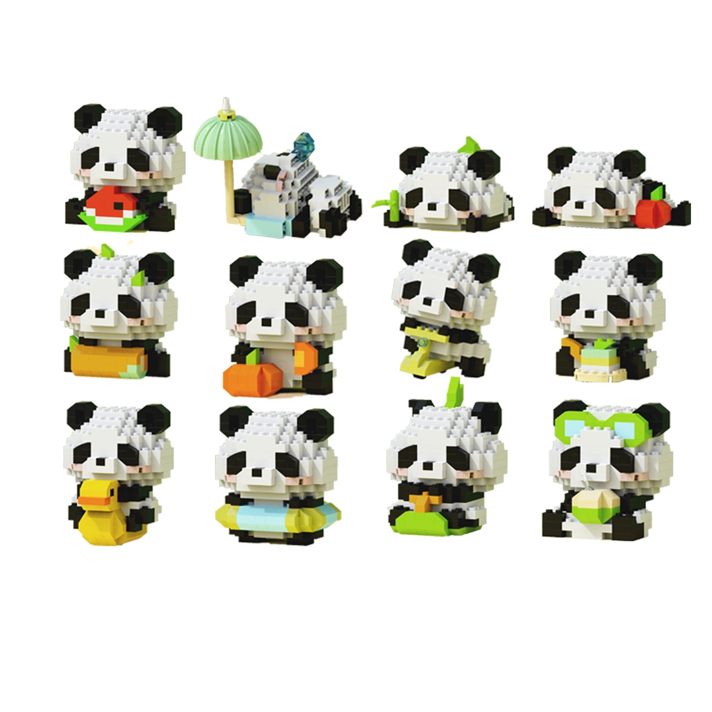 12pcs Cute Panda Building Blocks for Kids Ideal Birthday & Holiday Gift, Adorable DIY Wooden Desk Ornaments