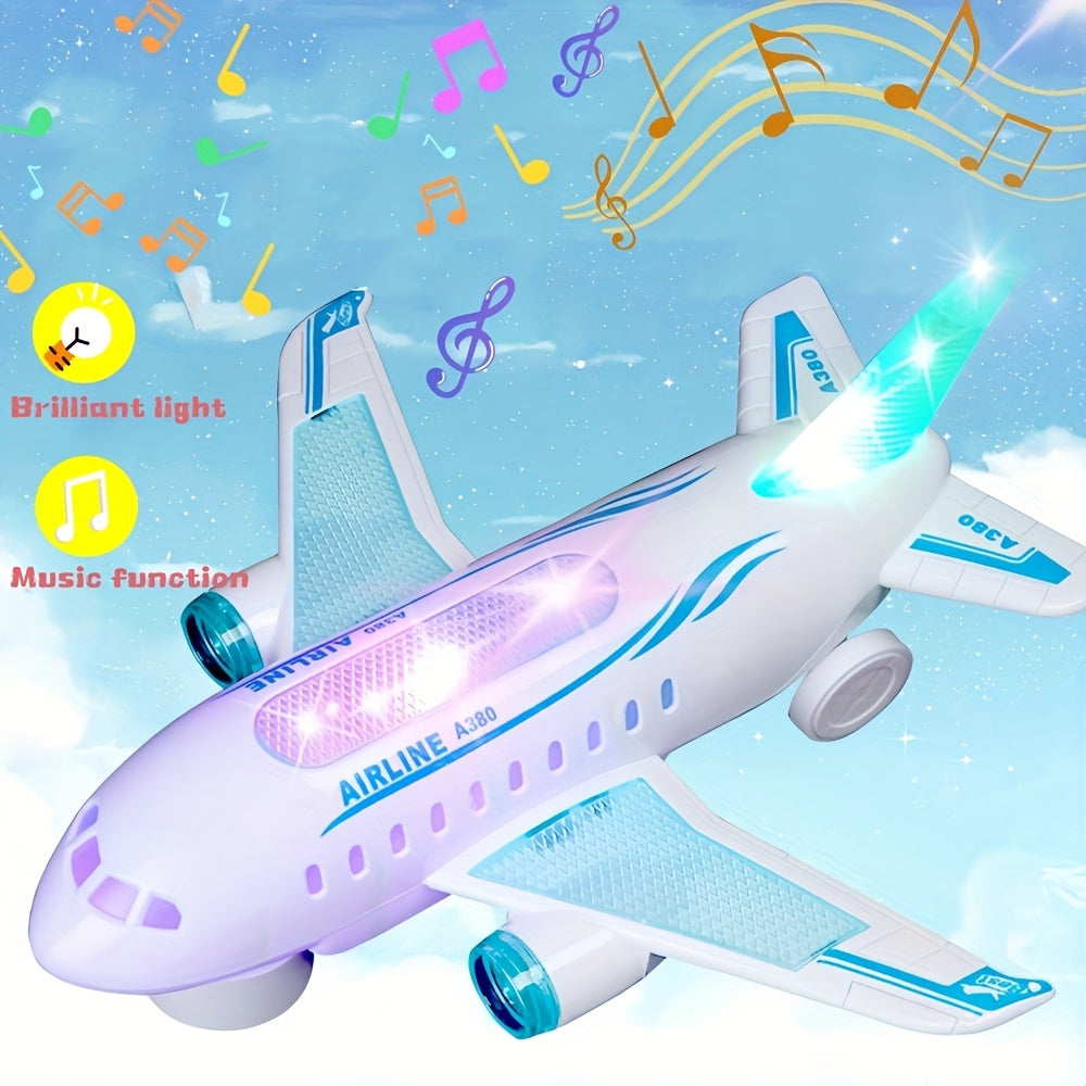 Interactive LED Airplane Toy with Lights & Sounds - Battery-Powered, Durable ABS Material, White - Perfect Gift for Youngsters 3+, Features Realistic Design with Blue & Green LEDs, Ideal for Preschoolers & Young Youngsters