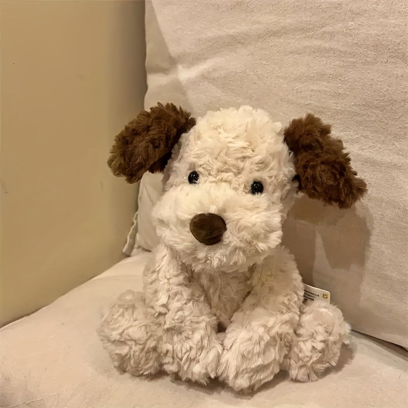 Soft & Fluffy White Dog Plush Toy - Adorable Cartoon Stuffed Animal with Brown Ears, Perfect for Home Decor, Sofa, or Room Accent | Ideal Gift for Holidays, Birthdays, and Friends & Family, Stuffed Plushies