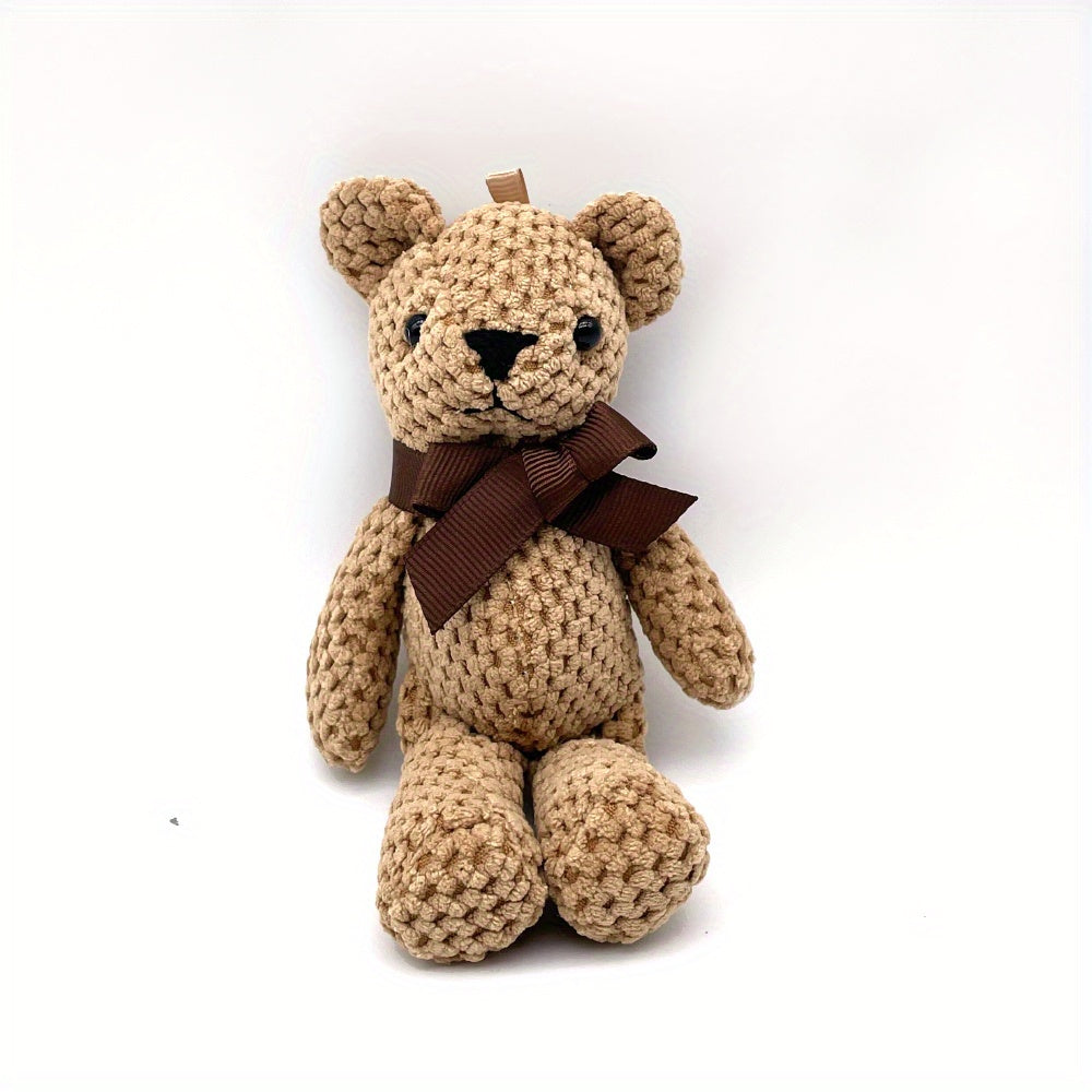 1pc Handmade Crochet Bear Plush Toy, 5.9inch Stuffed Animal Keychain Pendant, Cute Dress-Up Doll Gift for Birthday, Wedding Party Decor - Available in White, Red, Black, Grey, Purple