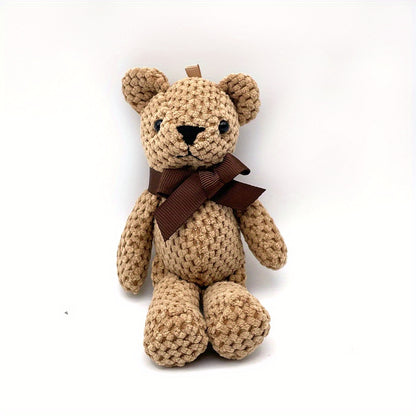 1pc Handmade Crochet Bear Plush Toy, 5.9inch Stuffed Animal Keychain Pendant, Cute Dress-Up Doll Gift for Birthday, Wedding Party Decor - Available in White, Red, Black, Grey, Purple
