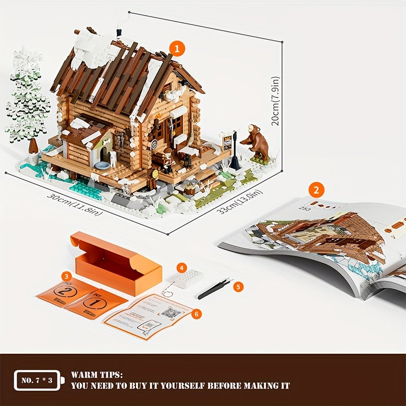 2036pcs Hunting Cabin Building Blocks Playset Creative Ornament Gift, Flexible Movement, Perfect Details, Suitable for Collection, Holiday Gifts, Valentine's Day Gifts