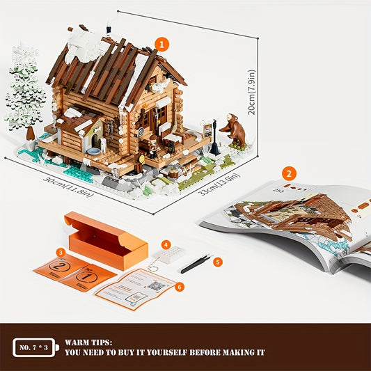 2036pcs Hunting Cabin Building Blocks Playset Creative Ornament Gift, Flexible Movement, Perfect Details, Suitable for Collection, Holiday Gifts, Valentine's Day Gifts