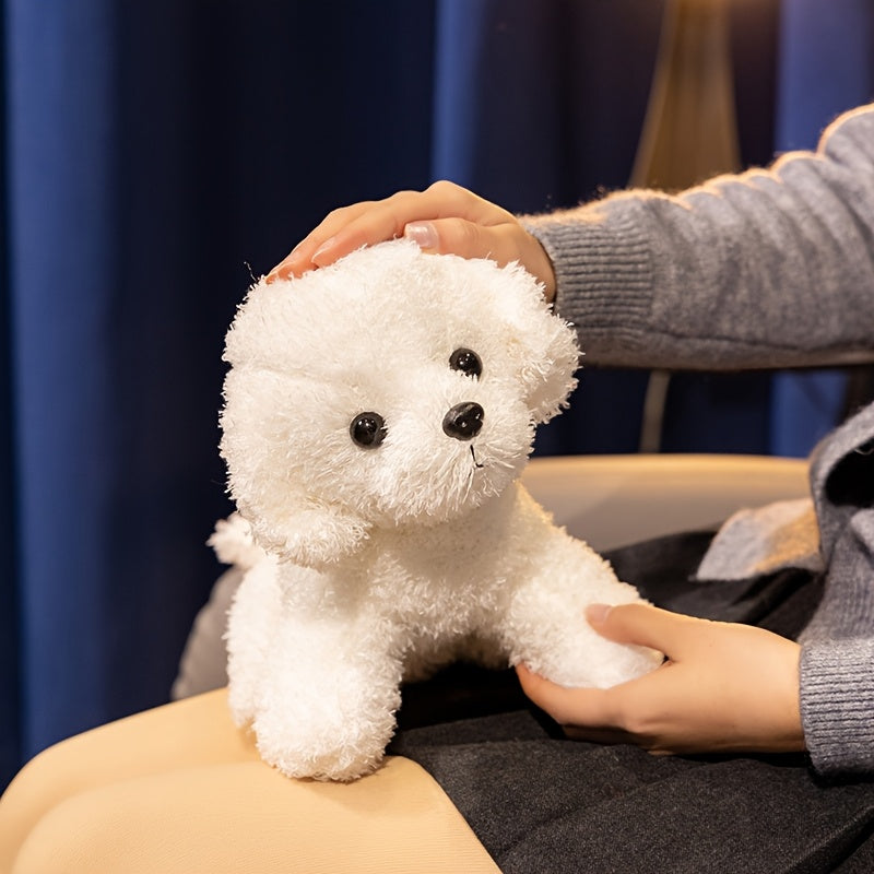 19cm\u002F7.48in Simulation Curly Teddy Dog Plush Toy, Soft and Cute Brown and White Puppy Stuffed Animal, Soft Polyester Fiber, Perfect Birthday Gift for Boys and Girls