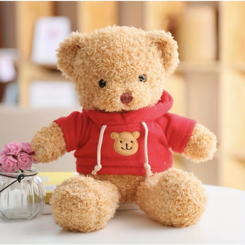 Adorable Red Teddy Bear Plush Toy with Hoodie - Soft Polyester Stuffed Animal, Perfect Birthday Gift for Family and Friends