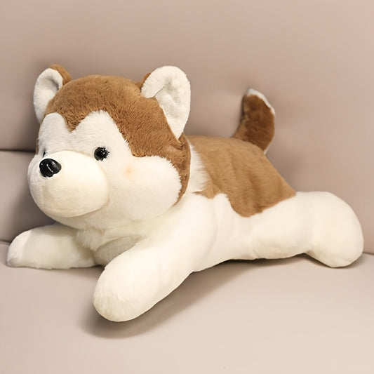 Adorable Siberian Husky Plush Toy - Soft Polyester, White with Brown Accents, Ideal Companion Gift for All Ages, Perfect for Home Decor and Holiday Celebrations, Husky Dog Themed Items