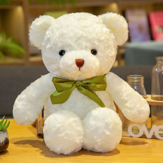White Plush Teddy Bear with Green Bow Tie - Soft, Fluffy Microfiber Cuddle Doll, Ideal Birthday Gift for Girls and Youngsters, Birthday Plush Gift|Charming Teddy Bear|Soft Microfiber, Stuffed Animals