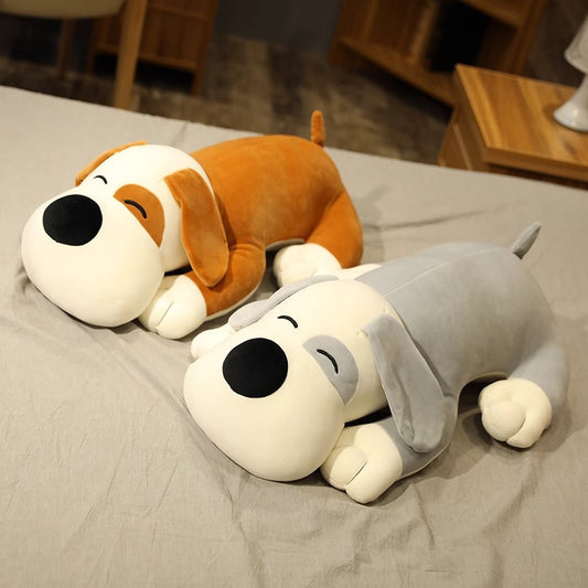 Plush Pillow of a Lying Dog, a Large Stuffed Toy for Cuddling And Sleeping on The Bed.