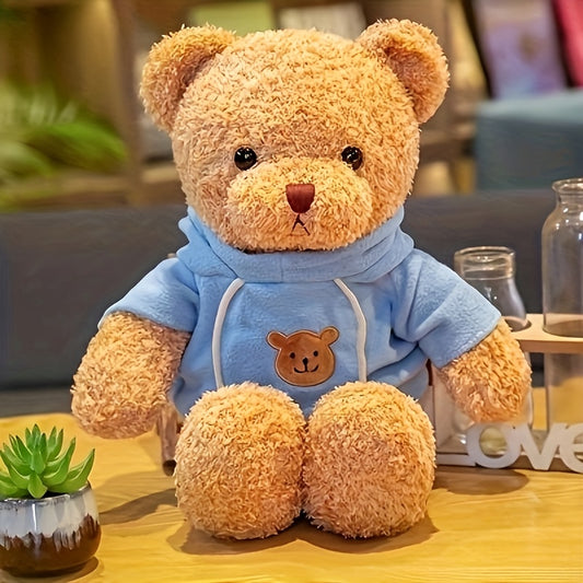 1pc Soft Teddy Bear Plush 1pc Light Brown Teddy Bear Plush Toy with Hoodie - Soft Polyester Fiber Stuffed Animal - Ideal for Christmas, Halloween, Thanksgiving, Easter, New Year Gifts - Unisex