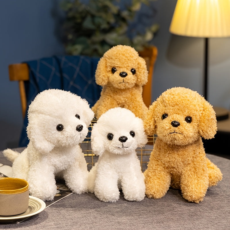 19cm\u002F7.48in Simulation Curly Teddy Dog Plush Toy, Soft and Cute Brown and White Puppy Stuffed Animal, Soft Polyester Fiber, Perfect Birthday Gift for Boys and Girls