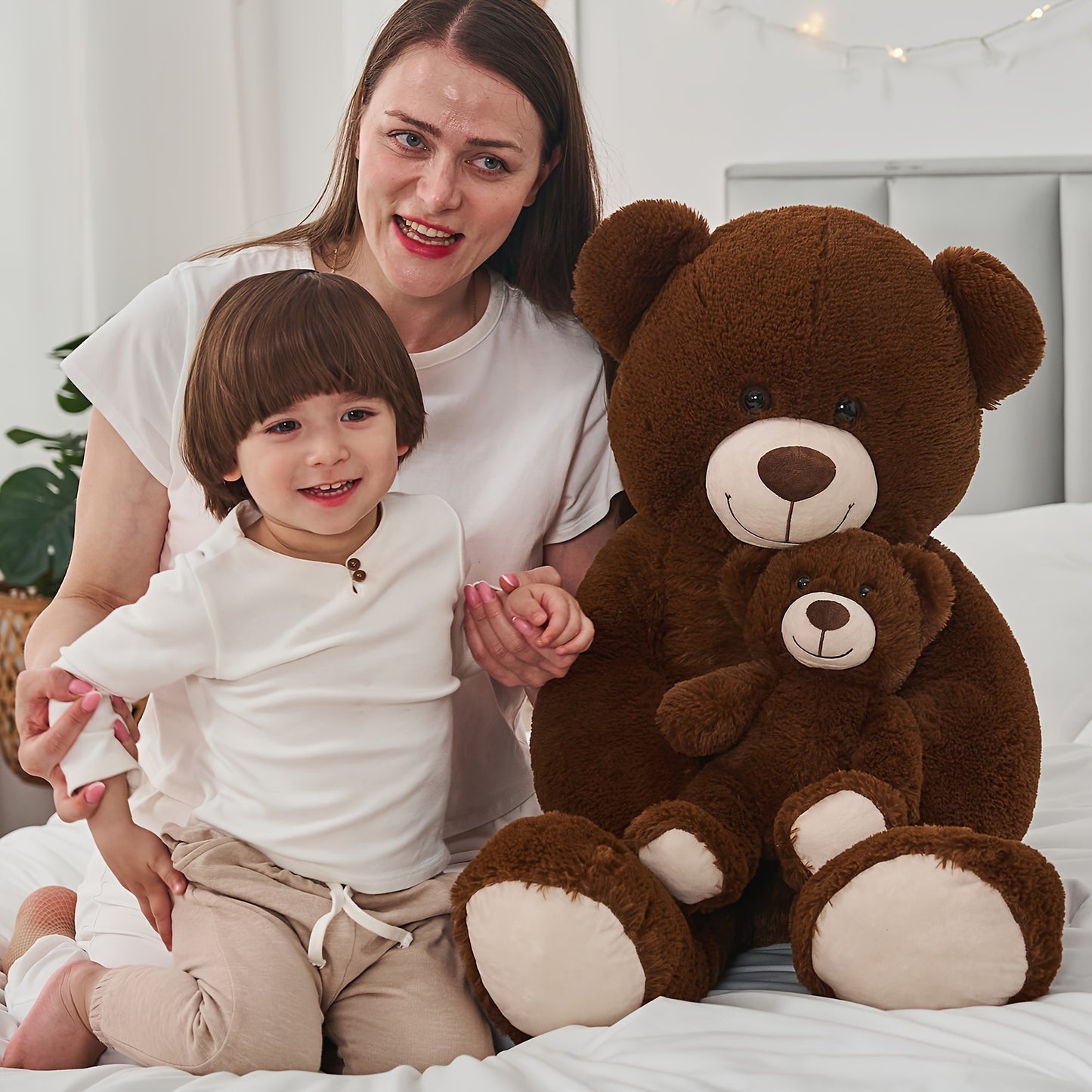 Dark Brown Giant Teddy Bear Set, Cute Big And Small Stuffed Animal, Teddy Bear Plush Toy For Kids, Great Gift For Christmas, Valentines Day, Party Decorations