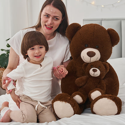 Dark Brown Giant Teddy Bear Set, Cute Big And Small Stuffed Animal, Teddy Bear Plush Toy For Kids, Great Gift For Christmas, Valentines Day, Party Decorations