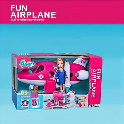 1 Set Fashion Doll Airplane Accessories Dream Vehicle Trip Pilot Princess Doll Pink Color Playset Including Traveling Suitcase And Puppy Pet For Kids And Up Toys (Color Box)