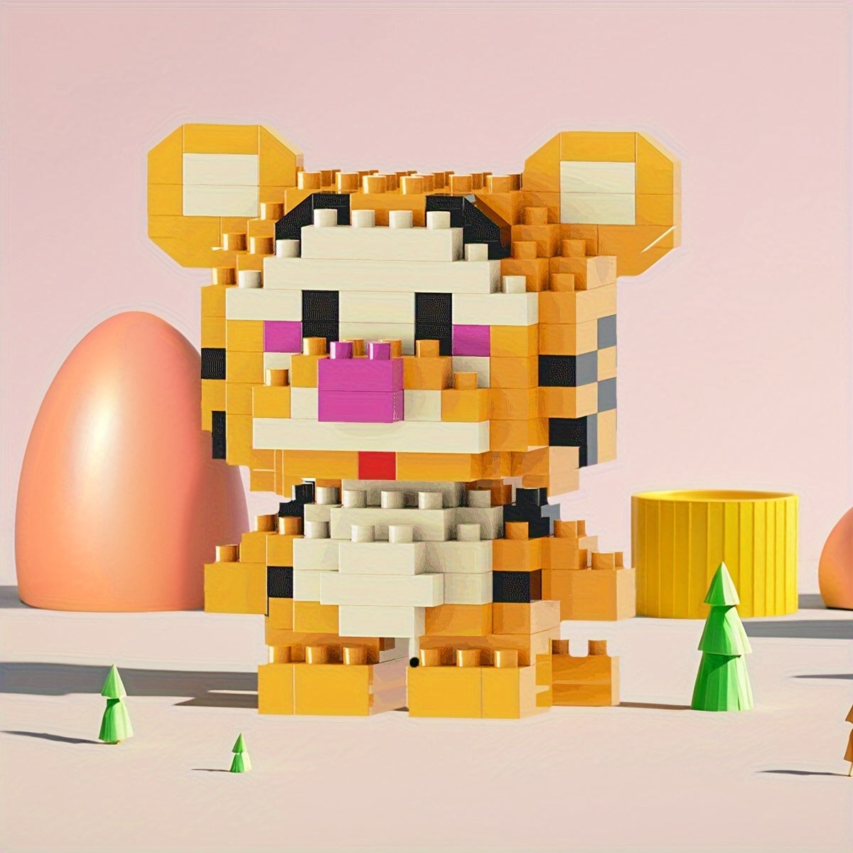 Tiger Mini Particle Building Blocks Cartoon Series for Kids, Toy, Educational Construction Set, Gift for Girls, Birthday Present, Yellow, Ages 6+, ABS Material