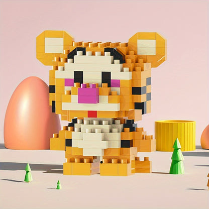 Tiger Mini Particle Building Blocks Cartoon Series for Kids, Toy, Educational Construction Set, Gift for Girls, Birthday Present, Yellow, Ages 6+, ABS Material