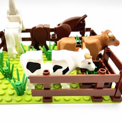 Farm Animals Trees Plants Building Blocks Set, Parts Grass Baseplates Construction Educational Toys For Kids Children, Farm Block 4 In 1 Halloween Christmas Gift