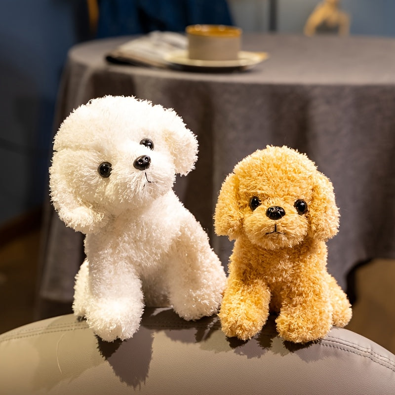 19cm\u002F7.48in Simulation Curly Teddy Dog Plush Toy, Soft and Cute Brown and White Puppy Stuffed Animal, Soft Polyester Fiber, Perfect Birthday Gift for Boys and Girls