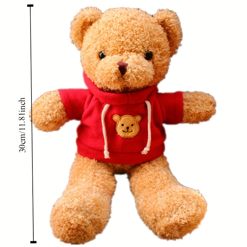 Adorable Red Teddy Bear Plush Toy with Hoodie - Soft Polyester Stuffed Animal, Perfect Birthday Gift for Family and Friends