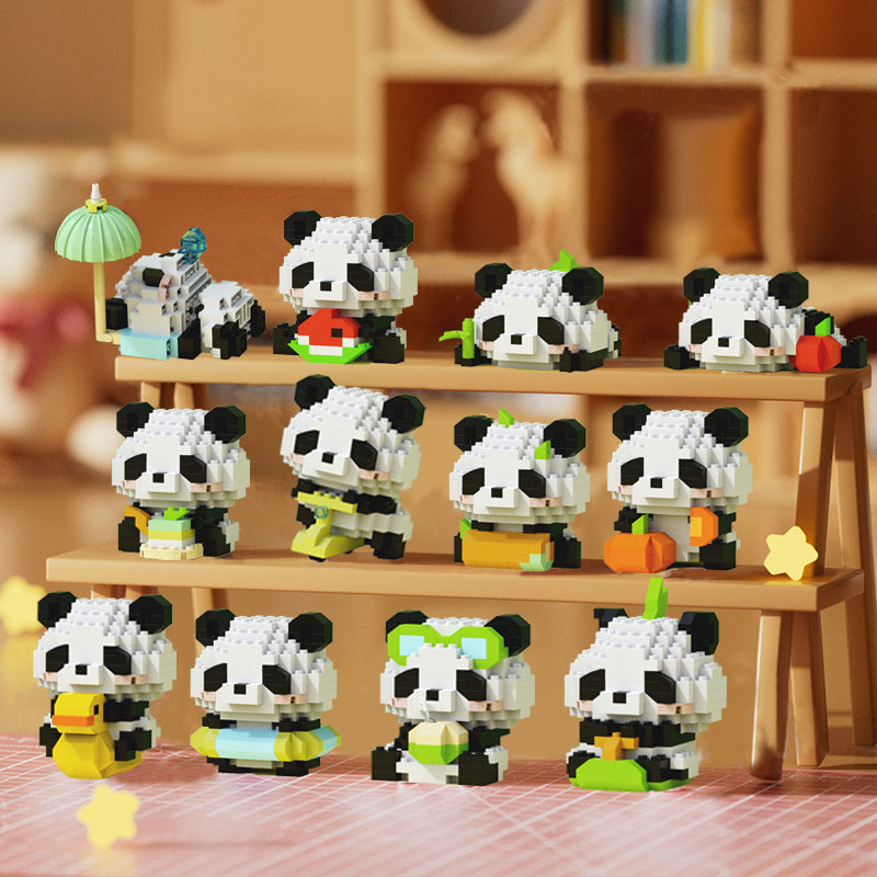 12pcs Cute Panda Building Blocks for Kids Ideal Birthday & Holiday Gift, Adorable DIY Wooden Desk Ornaments