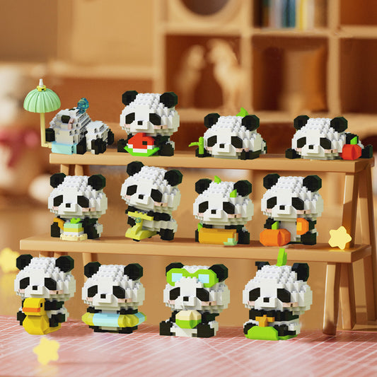 12pcs Cute Panda Building Blocks for Kids Ideal Birthday & Holiday Gift, Adorable DIY Wooden Desk Ornaments
