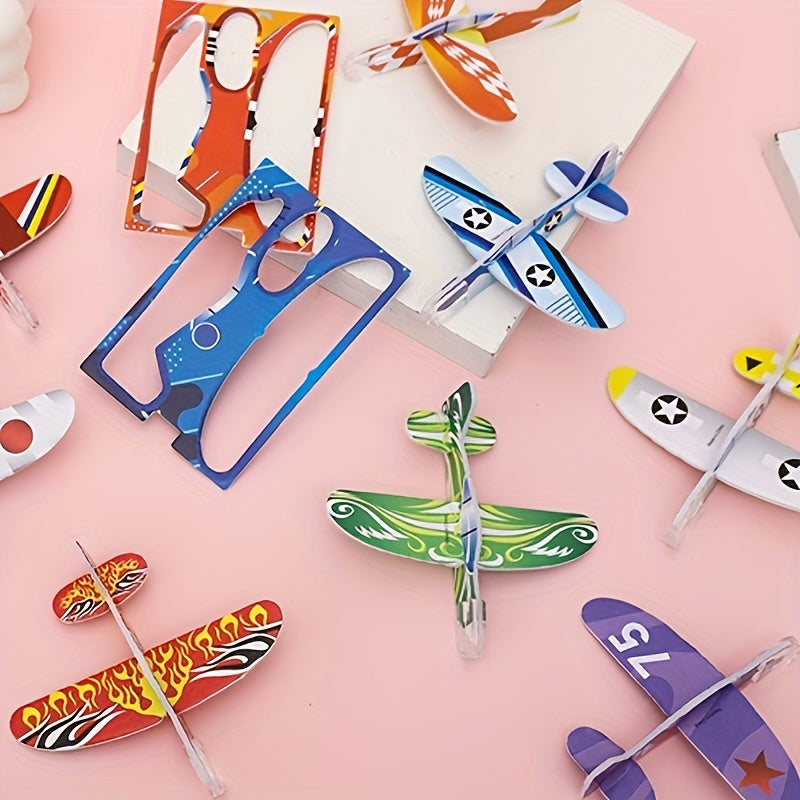 10pcs Mini Foam DIY Puzzle Glider Toy - Hand Thrown Small Plane Aviation Model - Party Reward Gift for Christmas Halloween Thanksgiving
