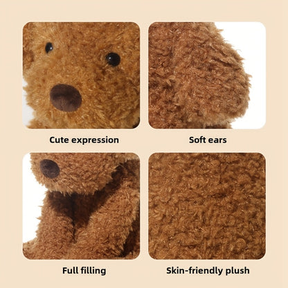 Cute Coffee Brown Plush Puppy Dog Toy, Soft Polyester Stuffed Animal, Ideal Birthday Gift for 0-3 Years Old