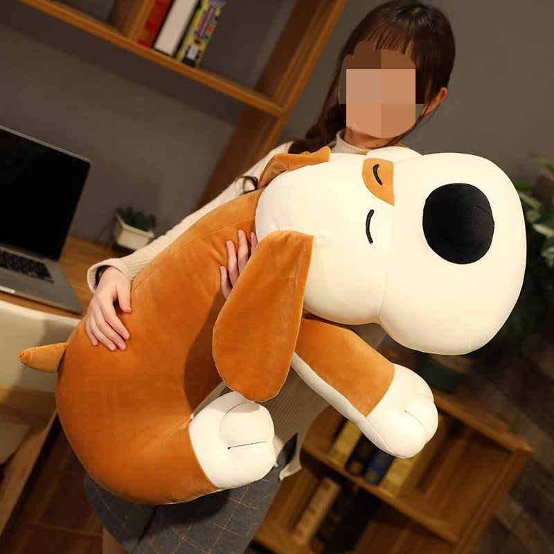 Plush Pillow of a Lying Dog, a Large Stuffed Toy for Cuddling And Sleeping on The Bed.