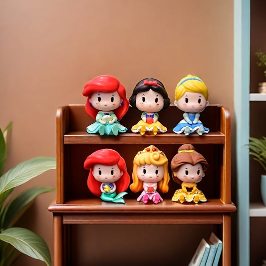 6pcs set of cute PVC pocket sitting princess dolls, Snow White Ariel Cinderella Belle Rapunzel cute doll ornaments