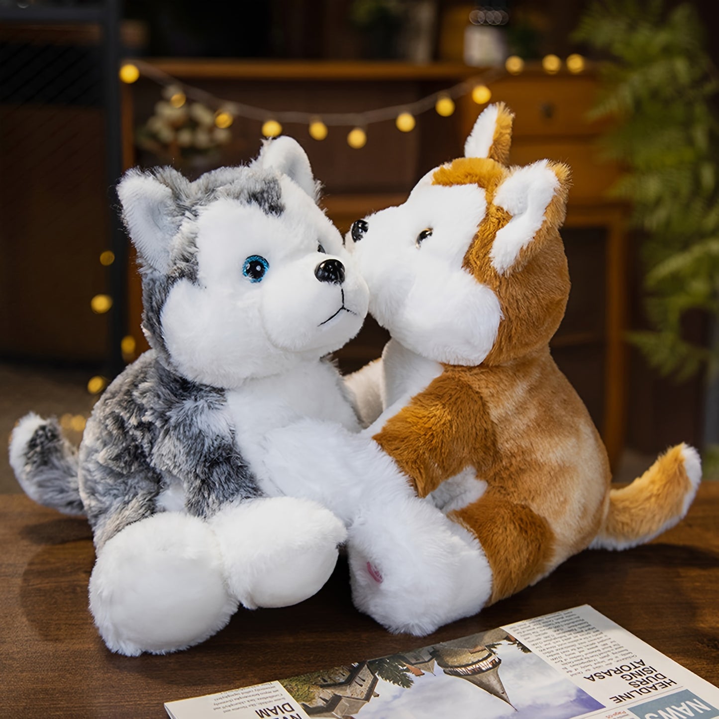 Light Up Husky Stuffed Animal Dog, Soft Plush Doll, Night Light Puppy Toy Pillow, Holiday Birthday Gift