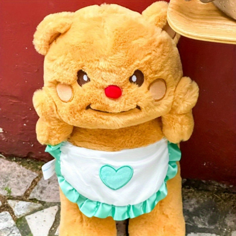 1pc Adorable Yellow Bear Plush Toy with Apron - Cute Stuffed Animal with Heart Pocket, Perfect for Valentine's Day, Thanksgiving, Christmas, Halloween & New Year Gifts