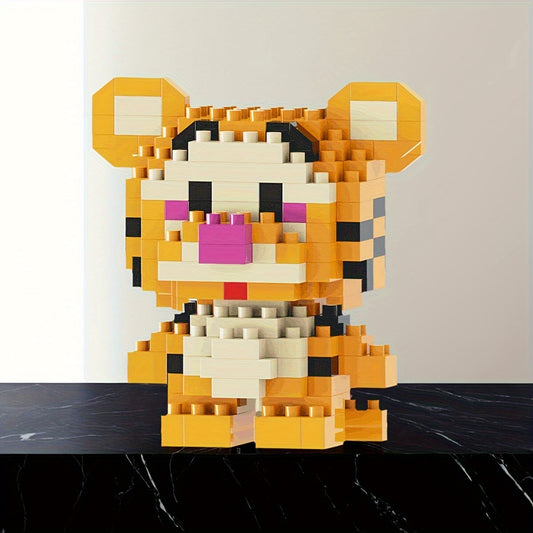 Tiger Mini Particle Building Blocks Cartoon Series for Kids, Toy, Educational Construction Set, Gift for Girls, Birthday Present, Yellow, Ages 6+, ABS Material