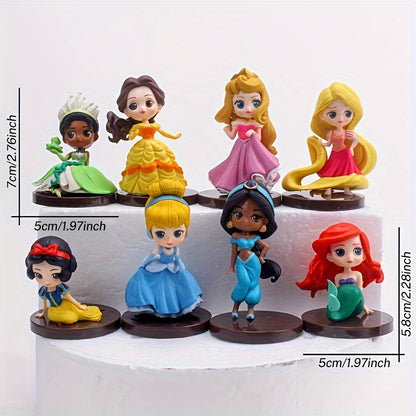 8pcs Disney Princess Figurines Set, 2nd Generation Snow White, Cinderella, Mermaid, Alice - PVC Cartoon Characters, Indoor & Outdoor Decor, Ideal for Christmas, Halloween, Thanksgiving, Mother'S Day, Graduation Gifts