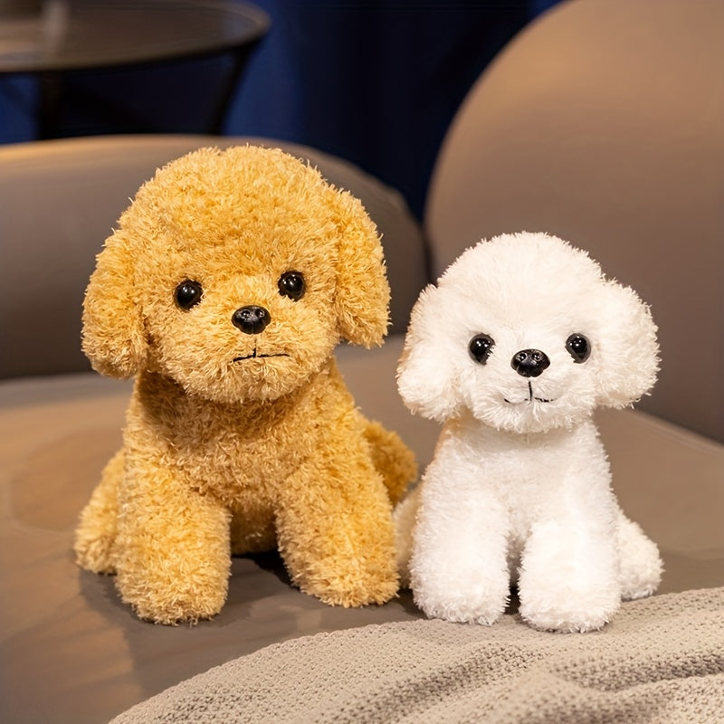 19cm\u002F7.48in Simulation Curly Teddy Dog Plush Toy, Soft and Cute Brown and White Puppy Stuffed Animal, Soft Polyester Fiber, Perfect Birthday Gift for Boys and Girls