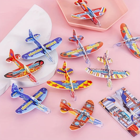 10pcs Mini Foam DIY Puzzle Glider Toy - Hand Thrown Small Plane Aviation Model - Party Reward Gift for Christmas Halloween Thanksgiving