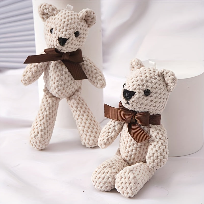 1pc Handmade Crochet Bear Plush Toy, 5.9inch Stuffed Animal Keychain Pendant, Cute Dress-Up Doll Gift for Birthday, Wedding Party Decor - Available in White, Red, Black, Grey, Purple