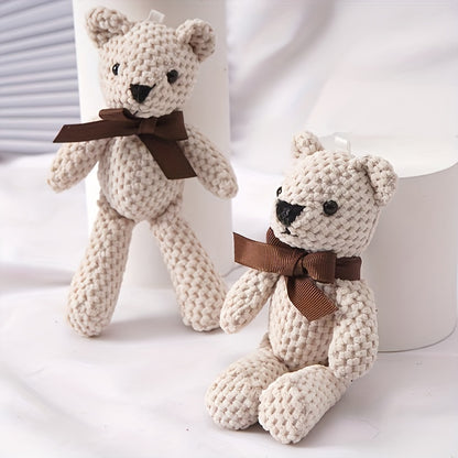 1pc Handmade Crochet Bear Plush Toy, 5.9inch Stuffed Animal Keychain Pendant, Cute Dress-Up Doll Gift for Birthday, Wedding Party Decor - Available in White, Red, Black, Grey, Purple