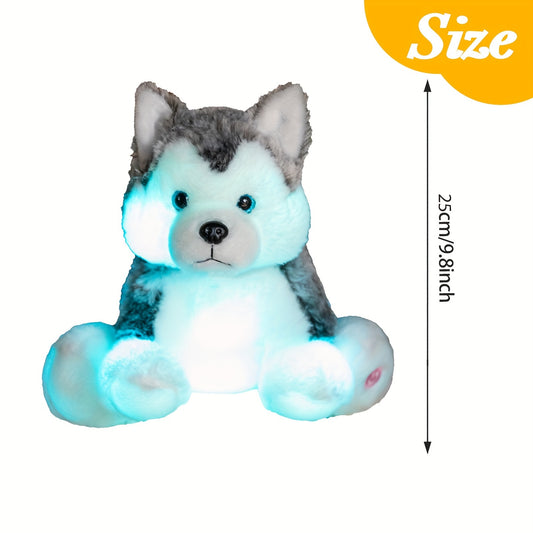 Light Up Husky Stuffed Animal Dog, Soft Plush Doll, Night Light Puppy Toy Pillow, Holiday Birthday Gift