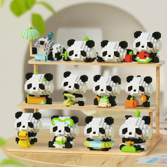12pcs Cute Panda Building Blocks for Kids Ideal Birthday & Holiday Gift, Adorable DIY Wooden Desk Ornaments