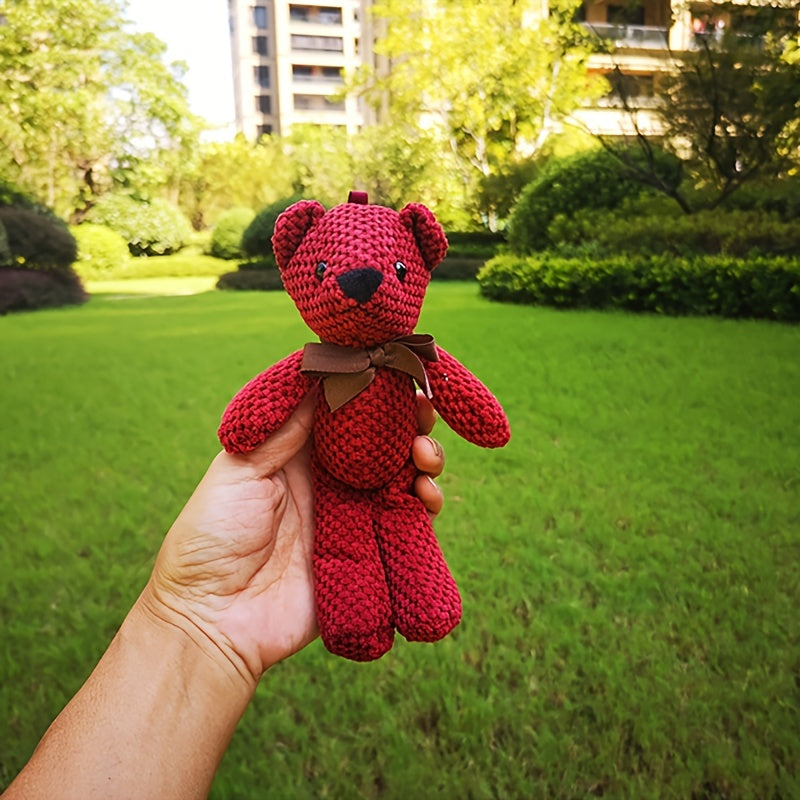 1pc Handmade Crochet Bear Plush Toy, 5.9inch Stuffed Animal Keychain Pendant, Cute Dress-Up Doll Gift for Birthday, Wedding Party Decor - Available in White, Red, Black, Grey, Purple